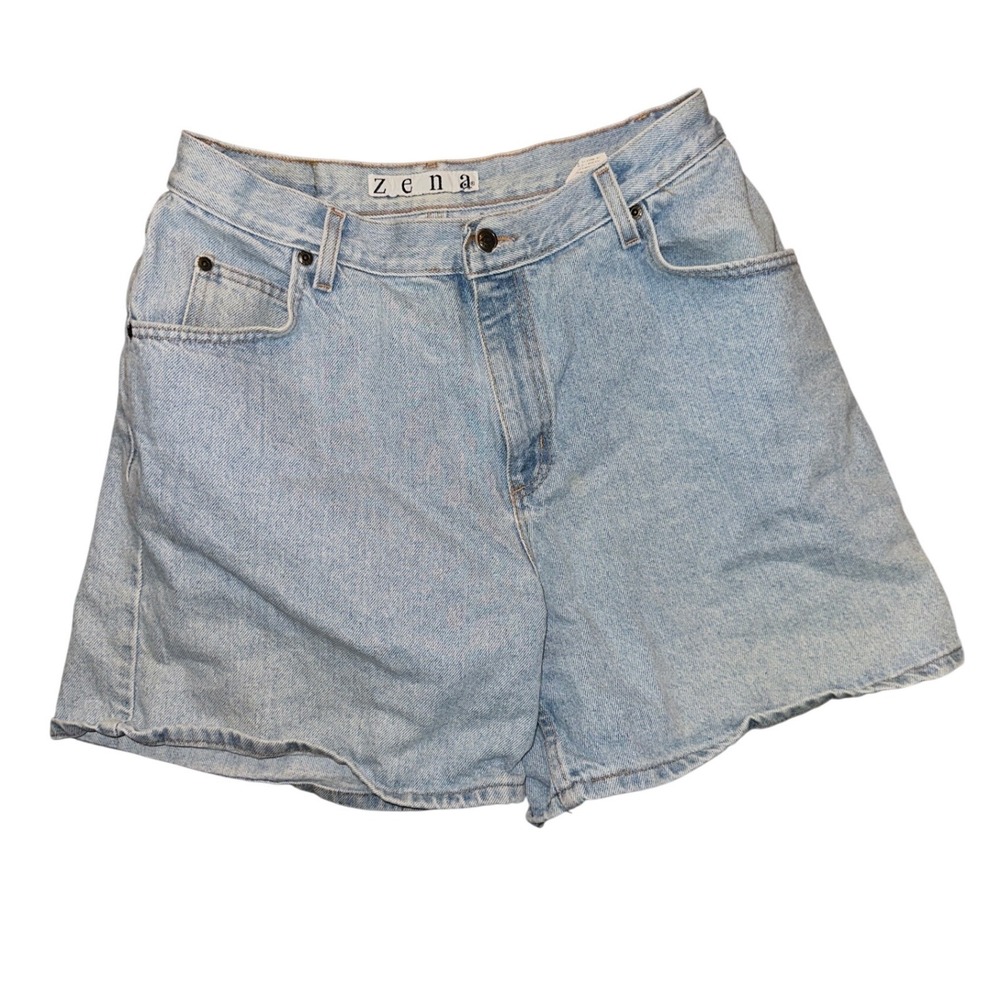 Vintage Zena High Waisted Denim Shorts Light Wash Blue Mom Jean 16 AVG USA Made
